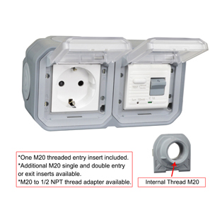 70225-10HH-GRY Schuko GFCI 10Ma Trip Hub Surface Mount IP55