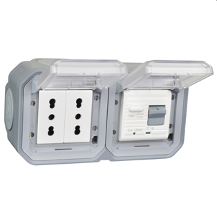 75525-GRY Duplex Italy GFCI 10Ma Trip Surface Mount IP55